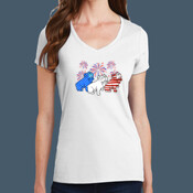 Ladies V Neck Bulldog 4th Tee